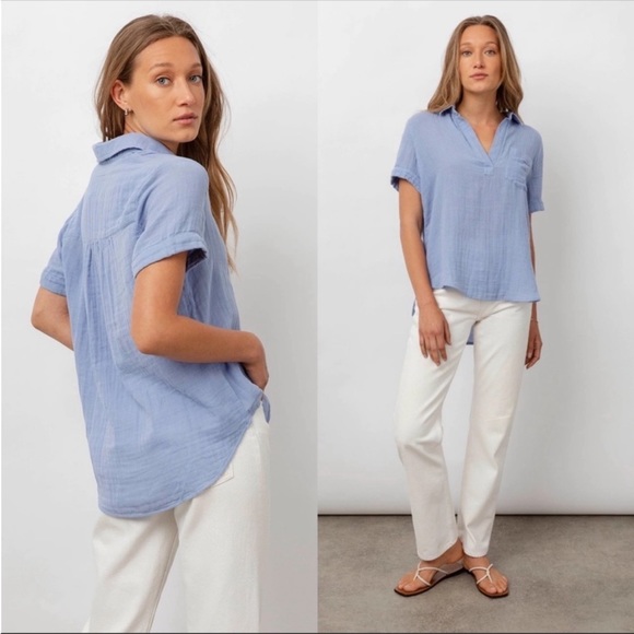 Rails Tops - Rails Savannah Aegean Gauze Shirt Size XL Blue